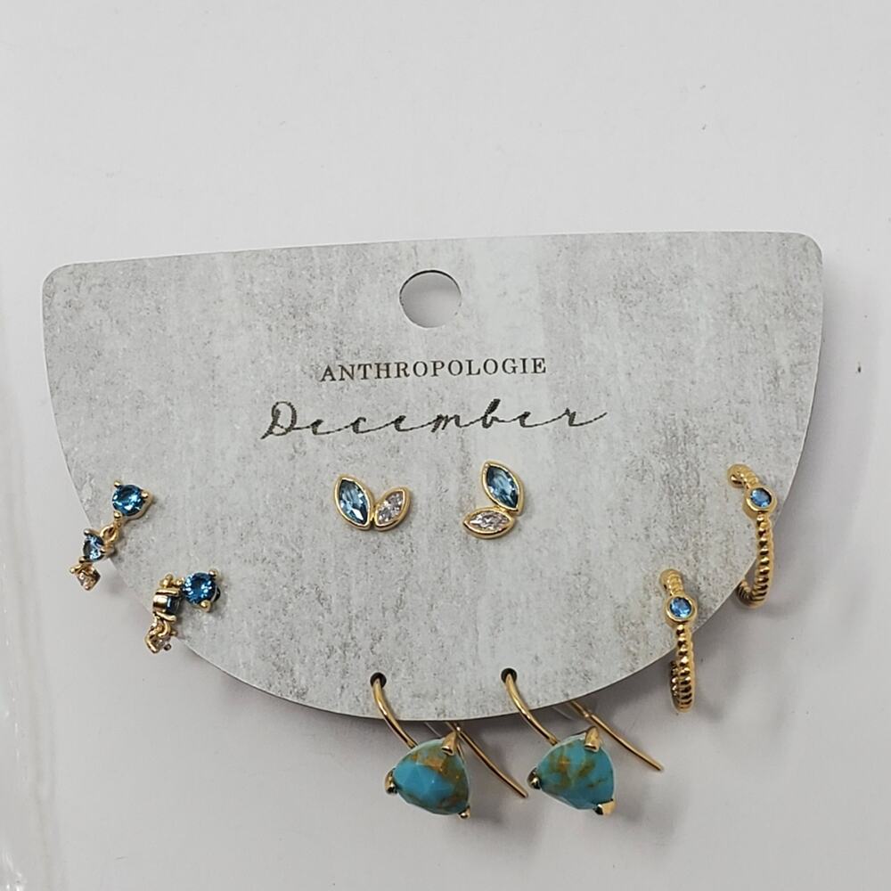 Anthropologie Set of four December birthstone turquoise earrings New with tags